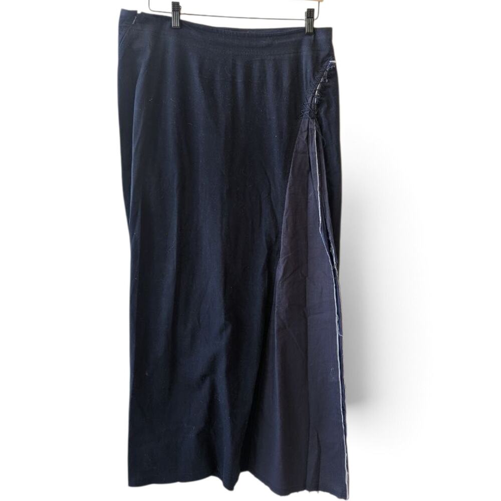 Vintage Issey Miyake Navy Midi Maxi Skirt Lace Up Side Slit Size Medium